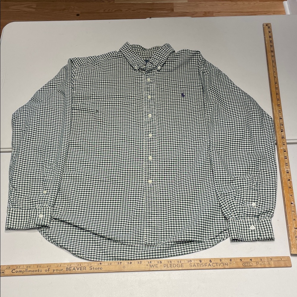 Ralph Lauren size XXL Green and White Gingham Oxford Cloth Button Down Shirt